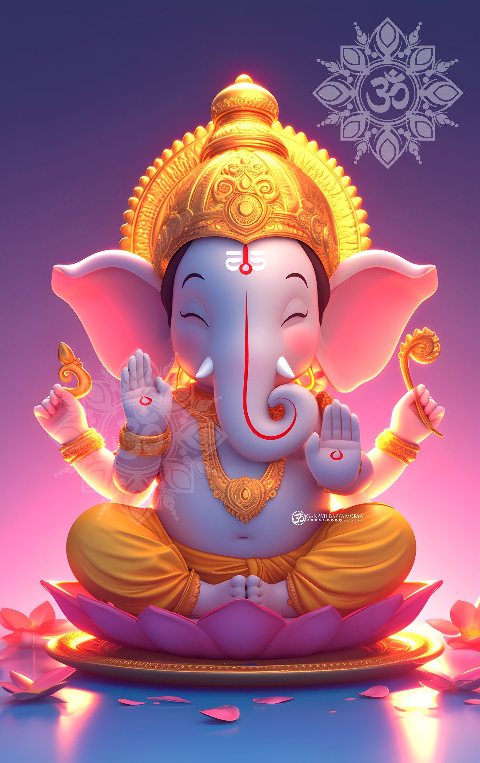 Lord Ganesha seated on lotus flower