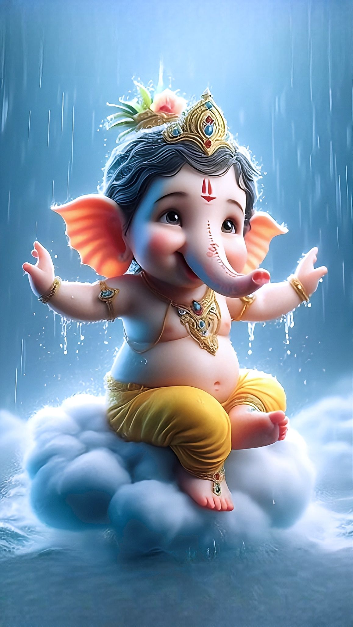 Baby Ganesha dances in the rain