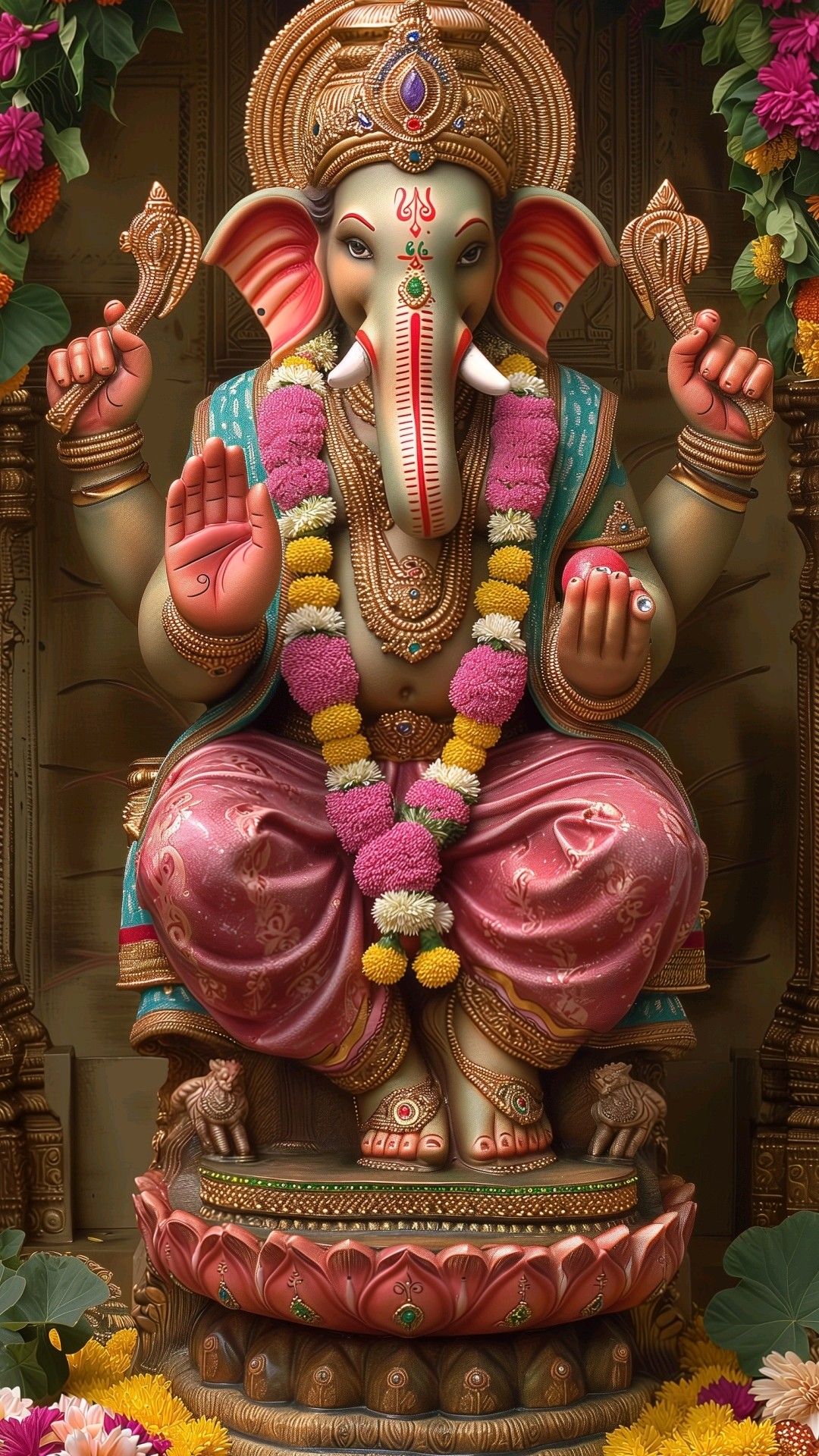Lord Ganesha seated on a lotus