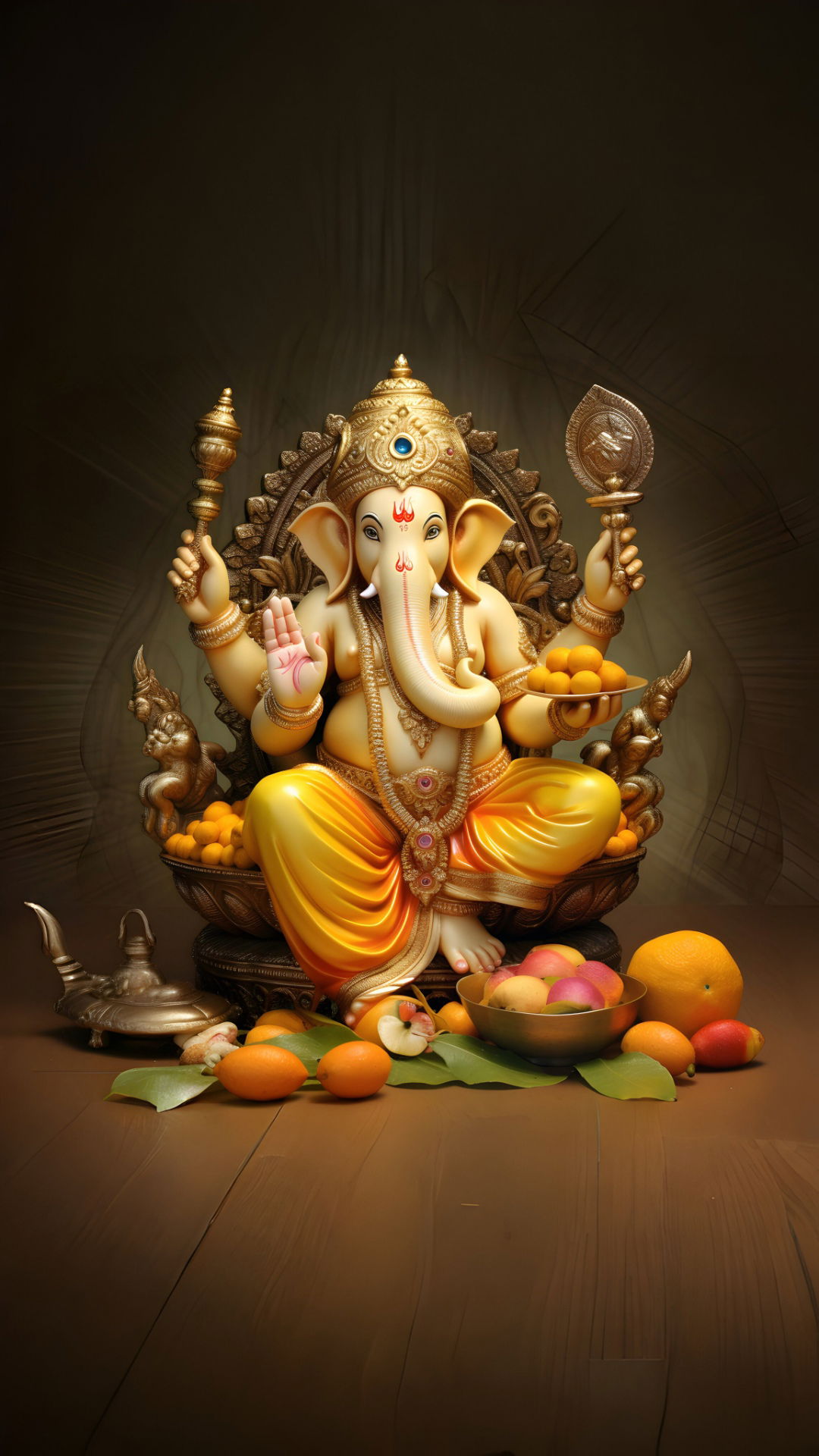 Lord Ganesha on golden throne wallpaper