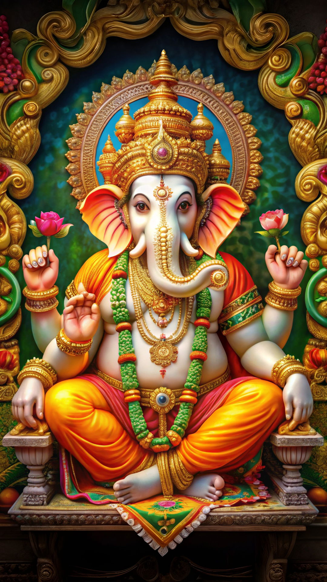 Lord Ganesha with lotus flowers