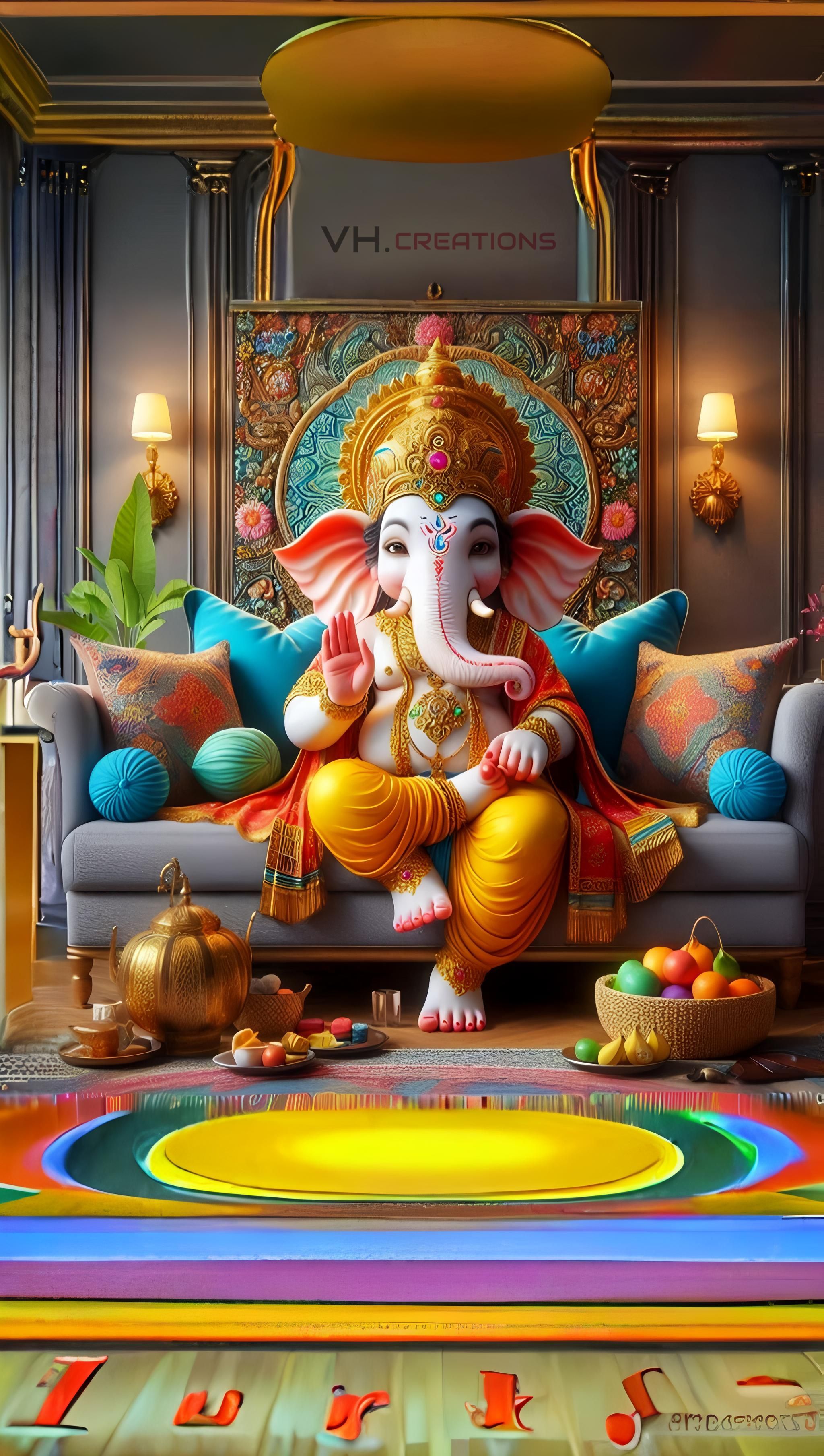 Lord Ganesha seated on a sofa