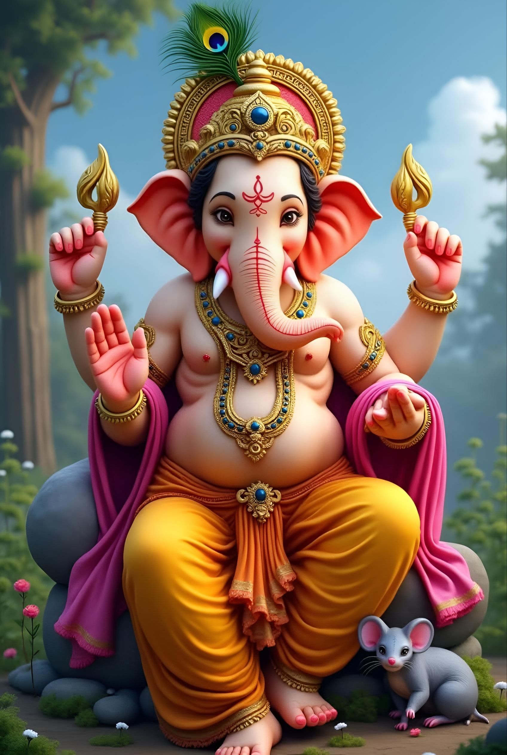 Lord Ganesha bestows blessings upon devotees.