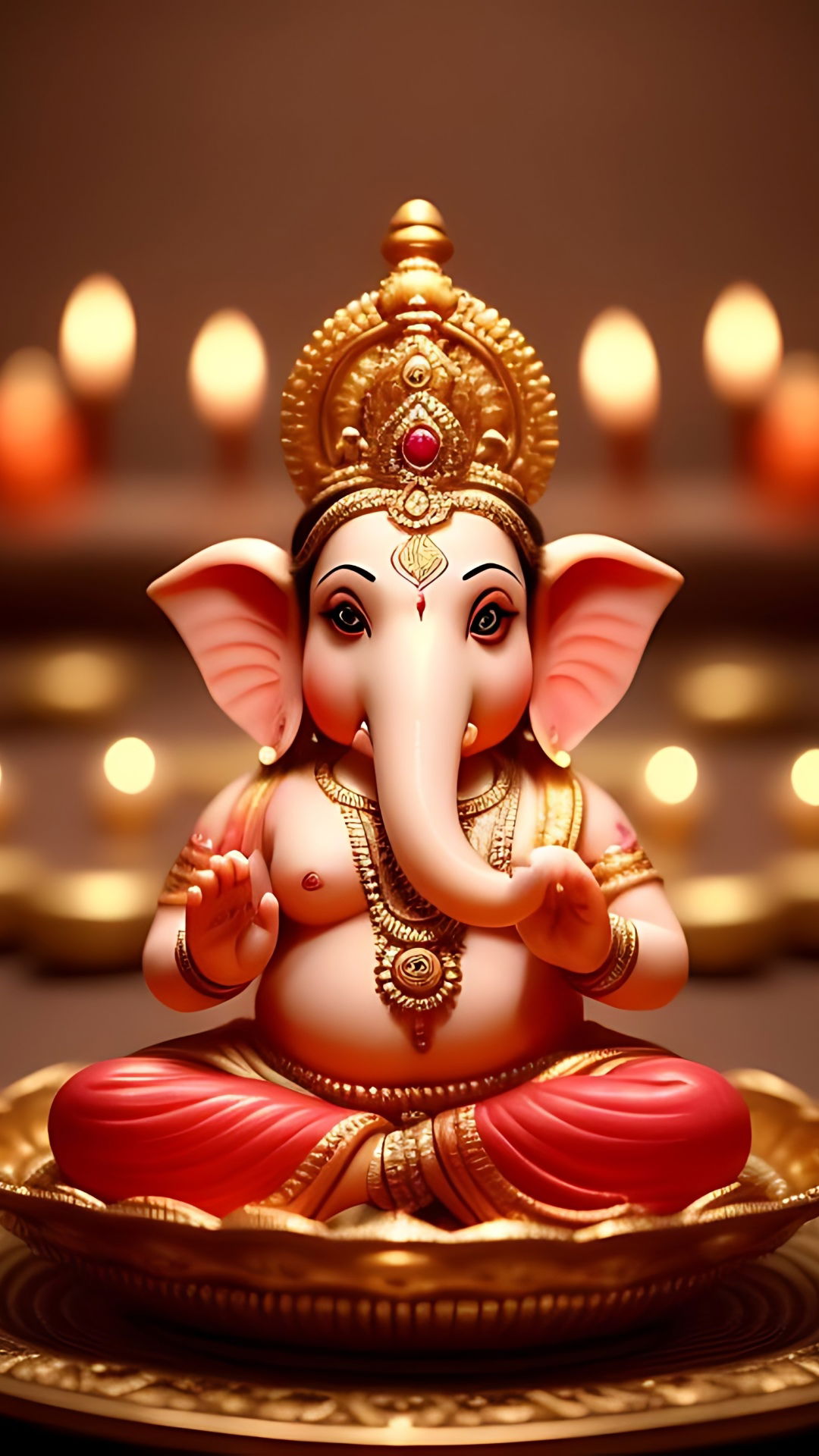 Serene Ganesha with diyas and lotus