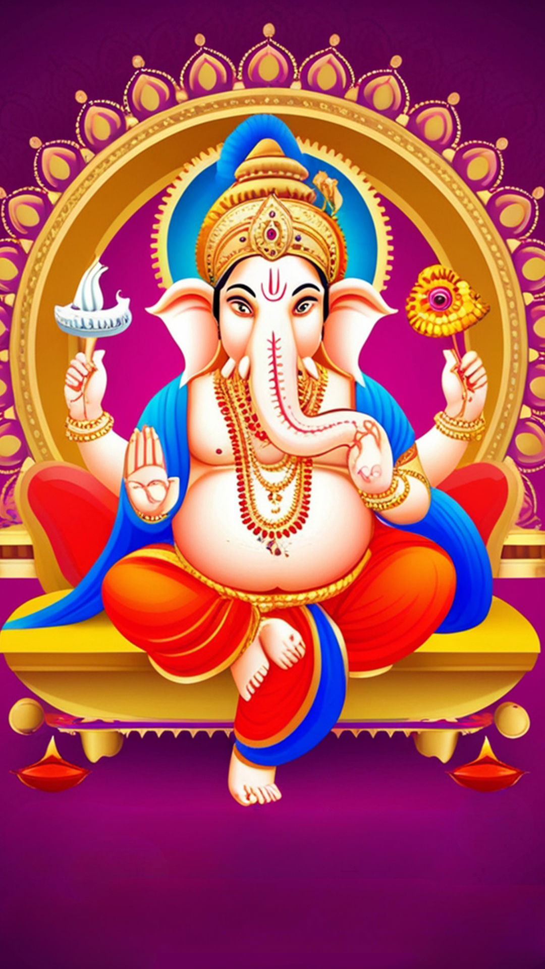 Lord Ganesha holding lotus and modak