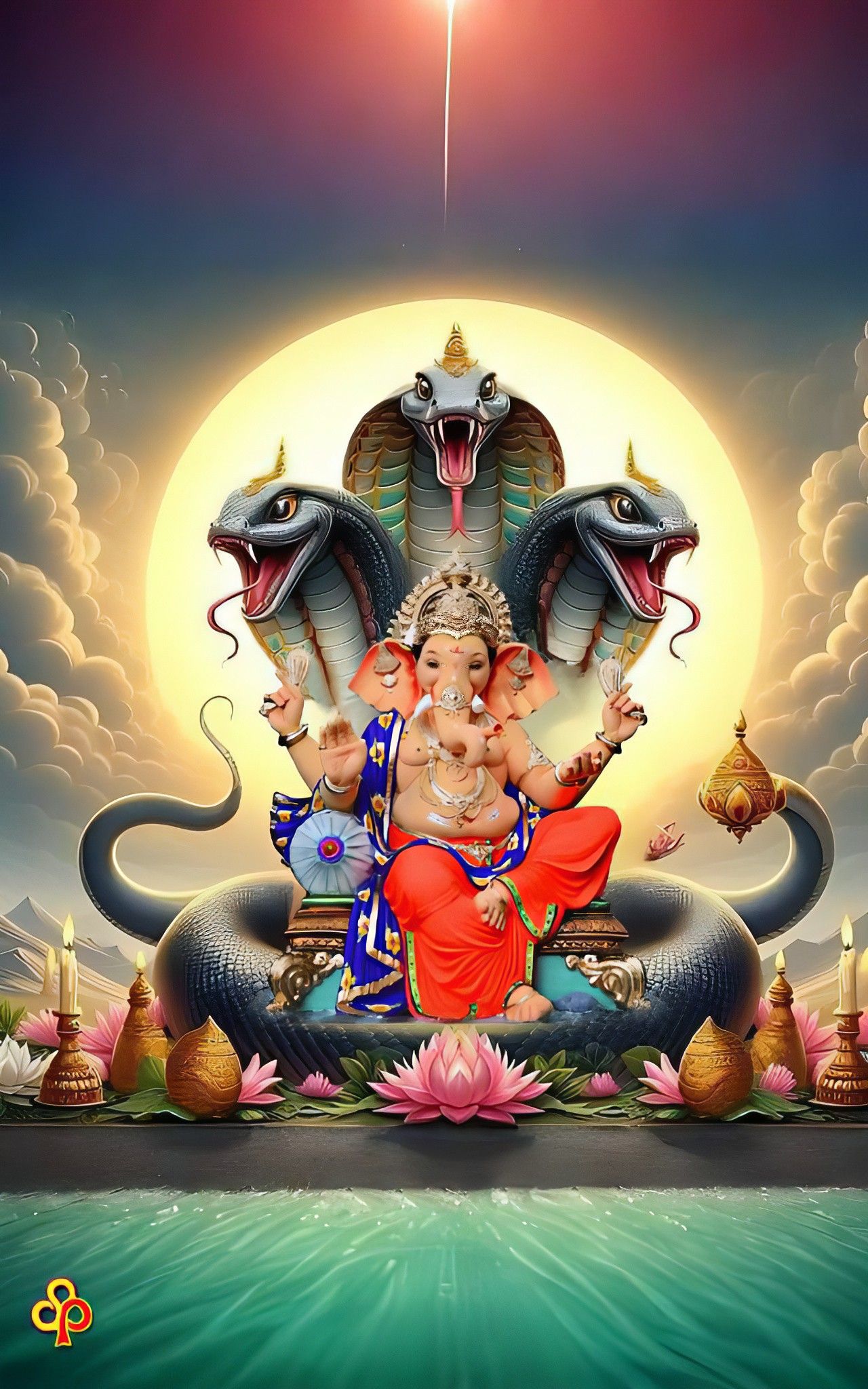 Ganesha seated on a serpent throne