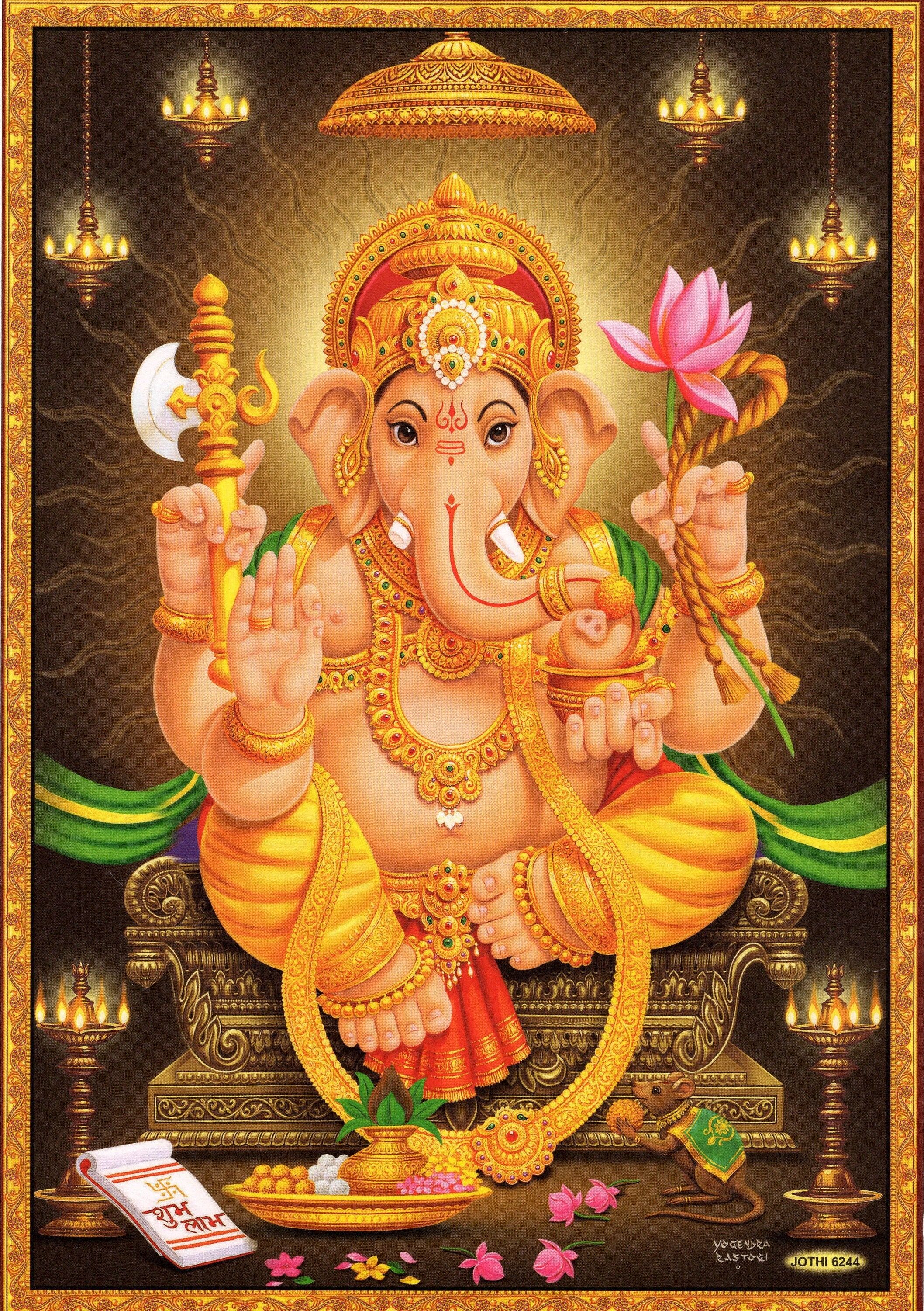 Lord Ganesha with modak and lotus flower