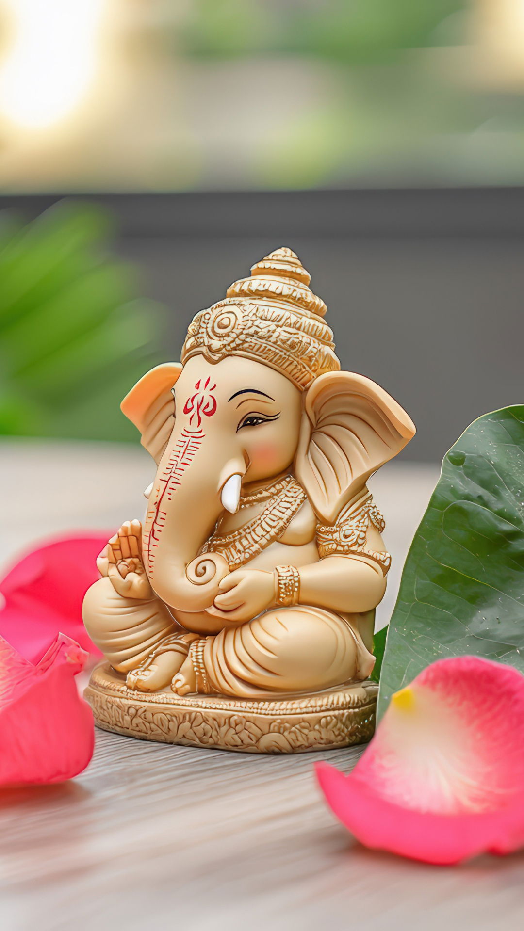 Lord Ganesha with flowers and lotus
