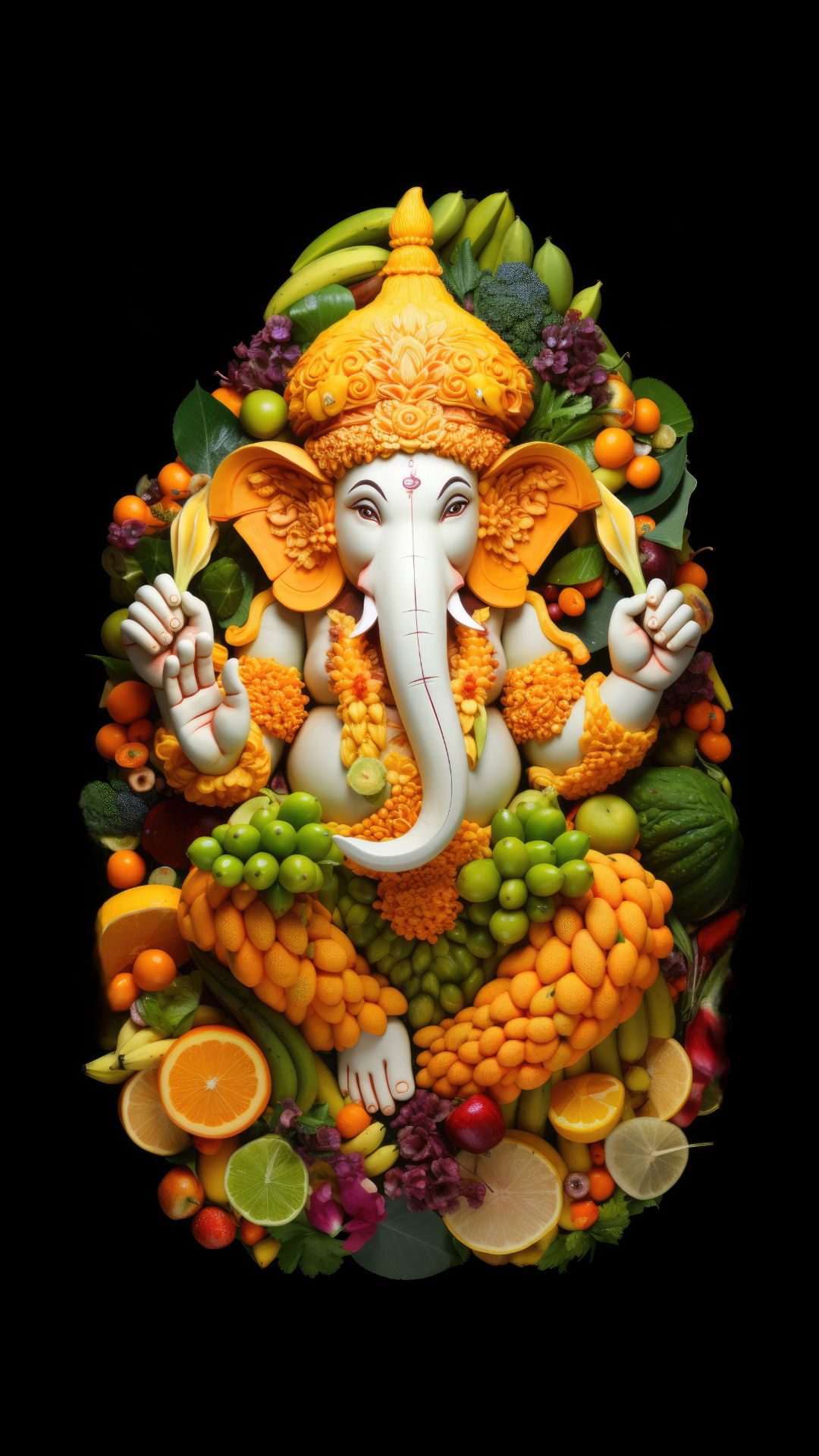 Ganesha crafted from fruits and vegetables