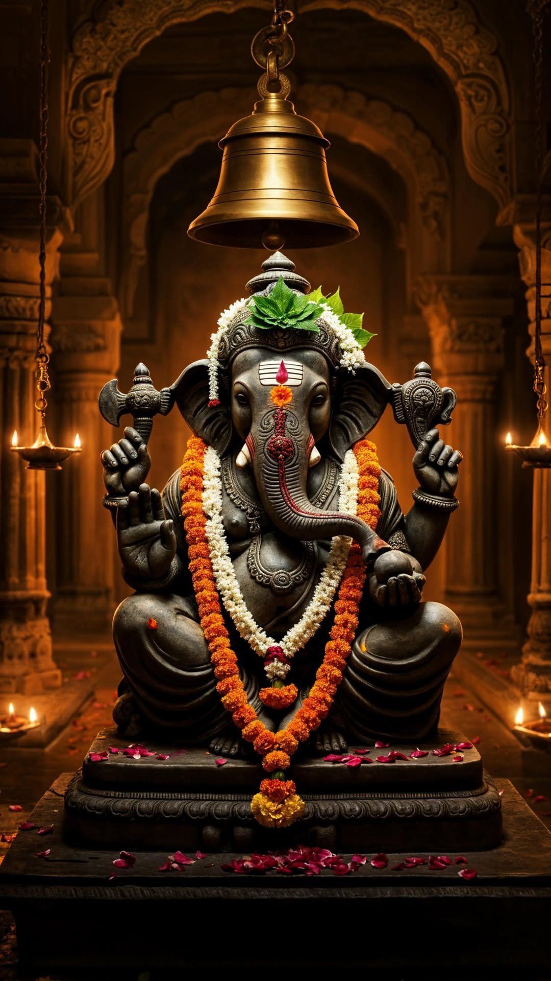 Ganesha statue in a temple setting