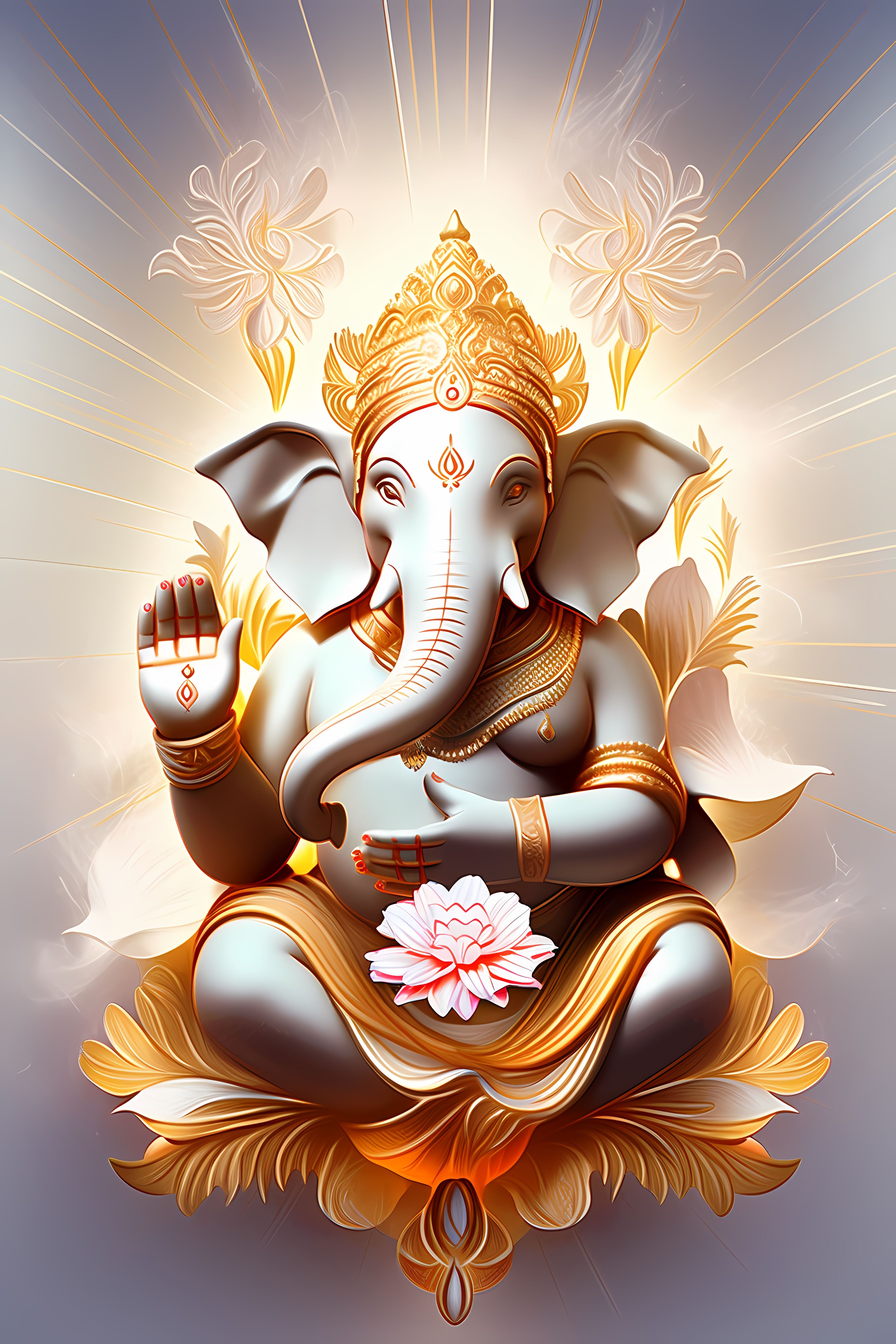 Lord Ganesha holding a lotus flower