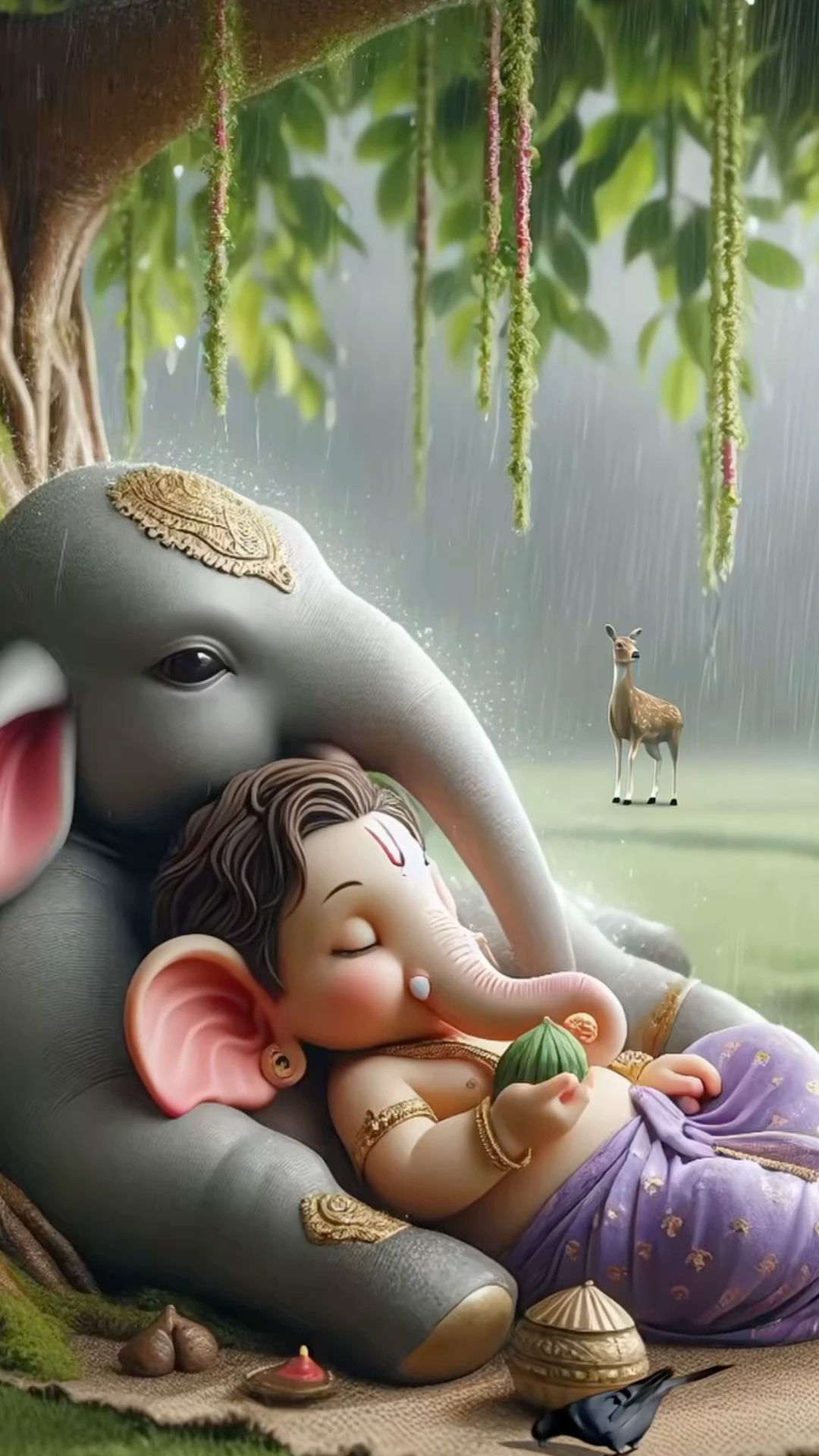 Sleeping Ganesha under monsoon rainfall