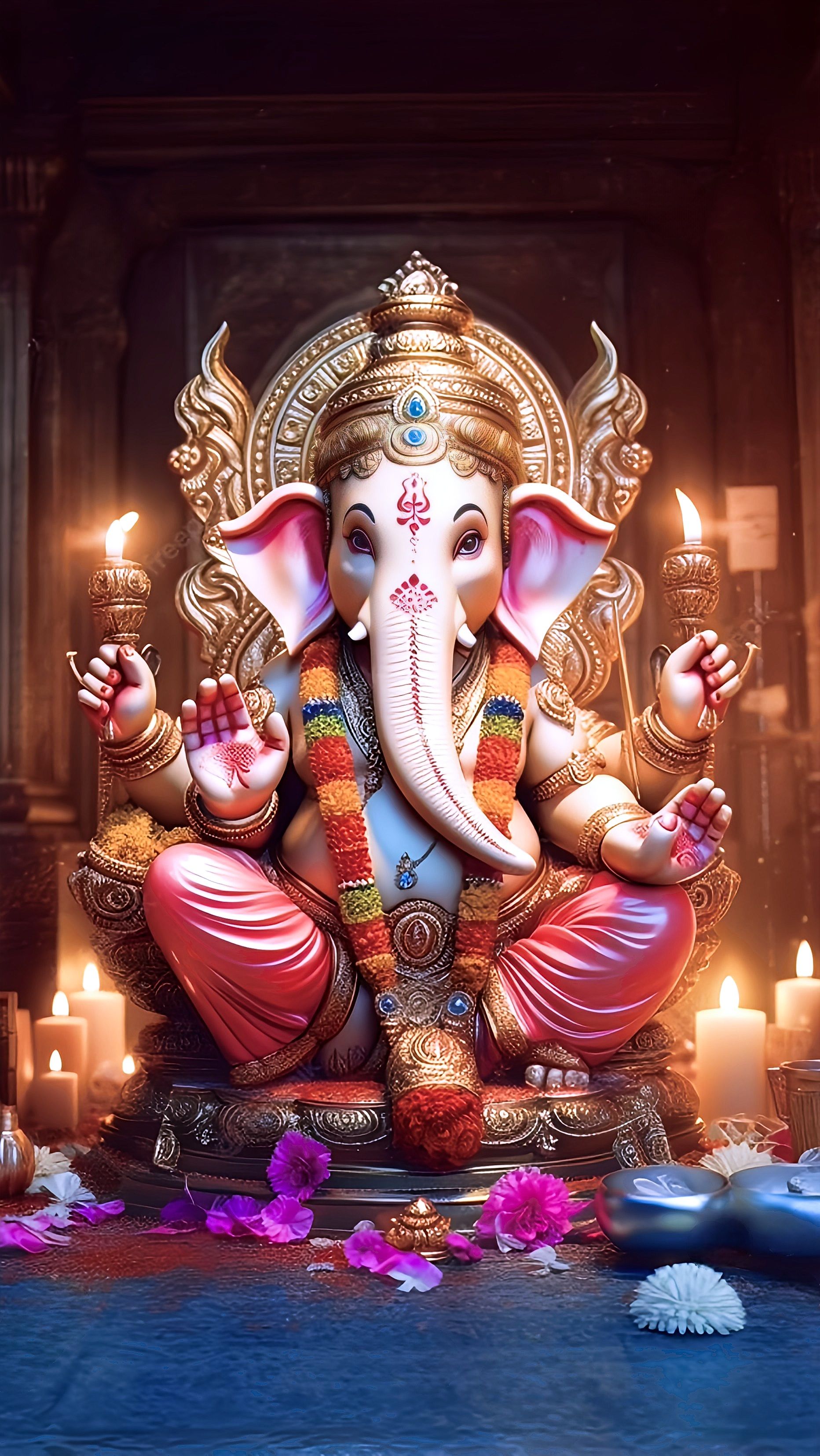 Lord Ganesha on a golden throne