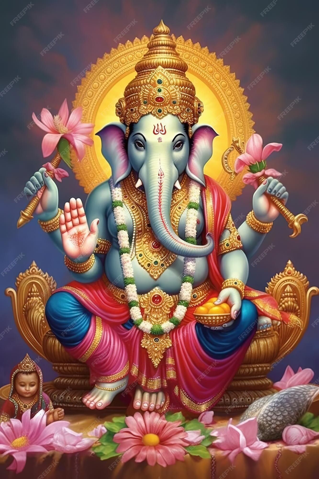 Lord Ganesha seated on a lotus throne