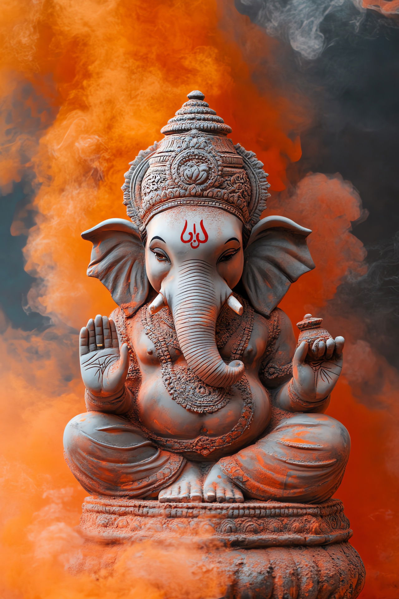 Lord Ganesha amidst orange smoke