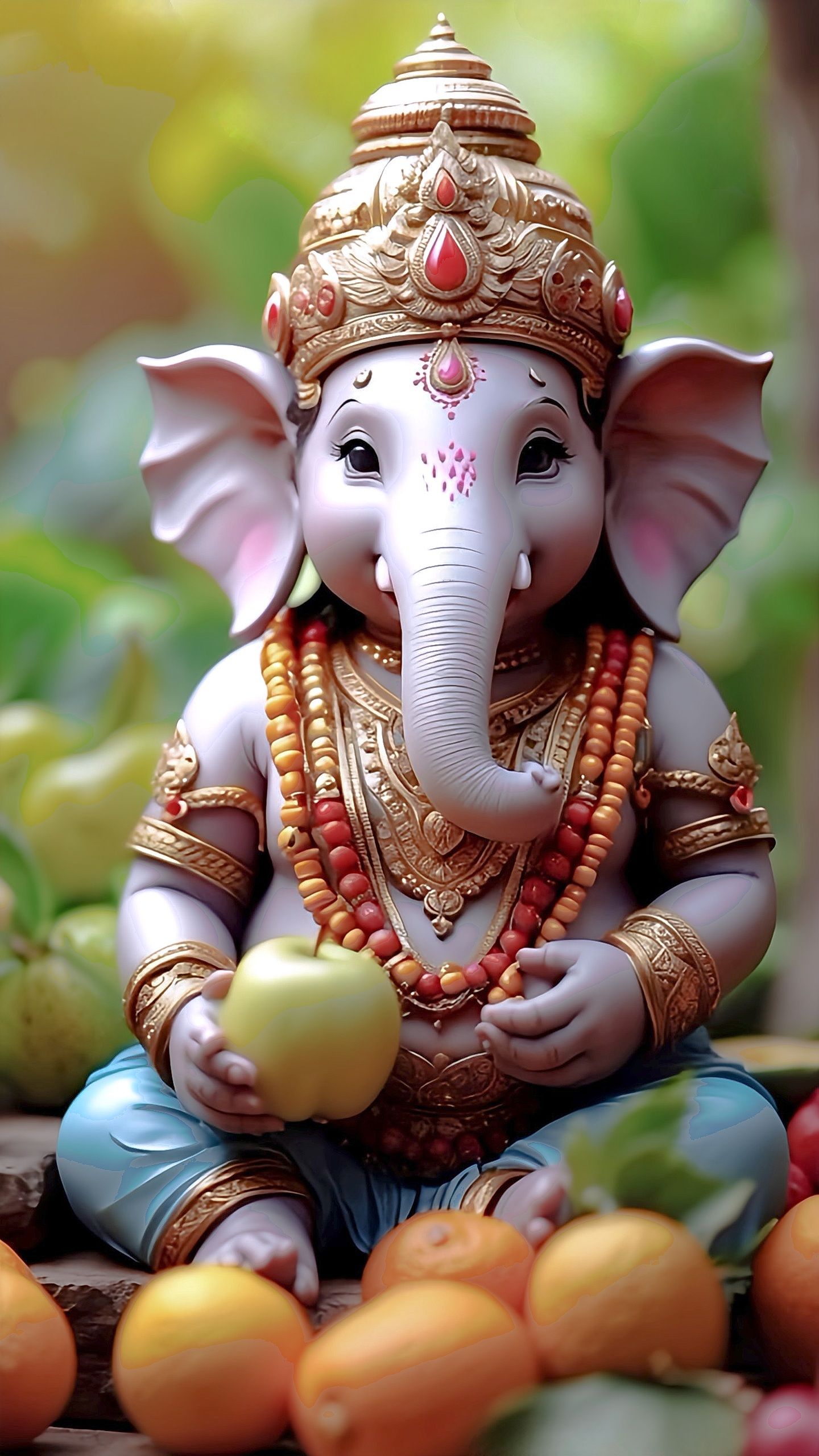 Lord Ganesha with modak and oranges