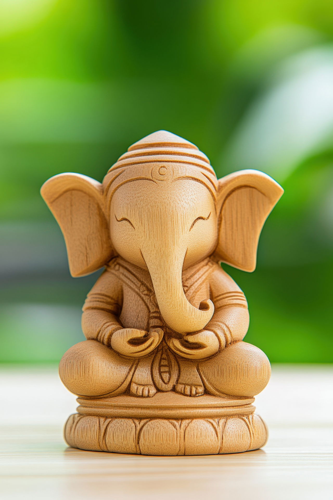 Wooden Ganesha statue radiates peace