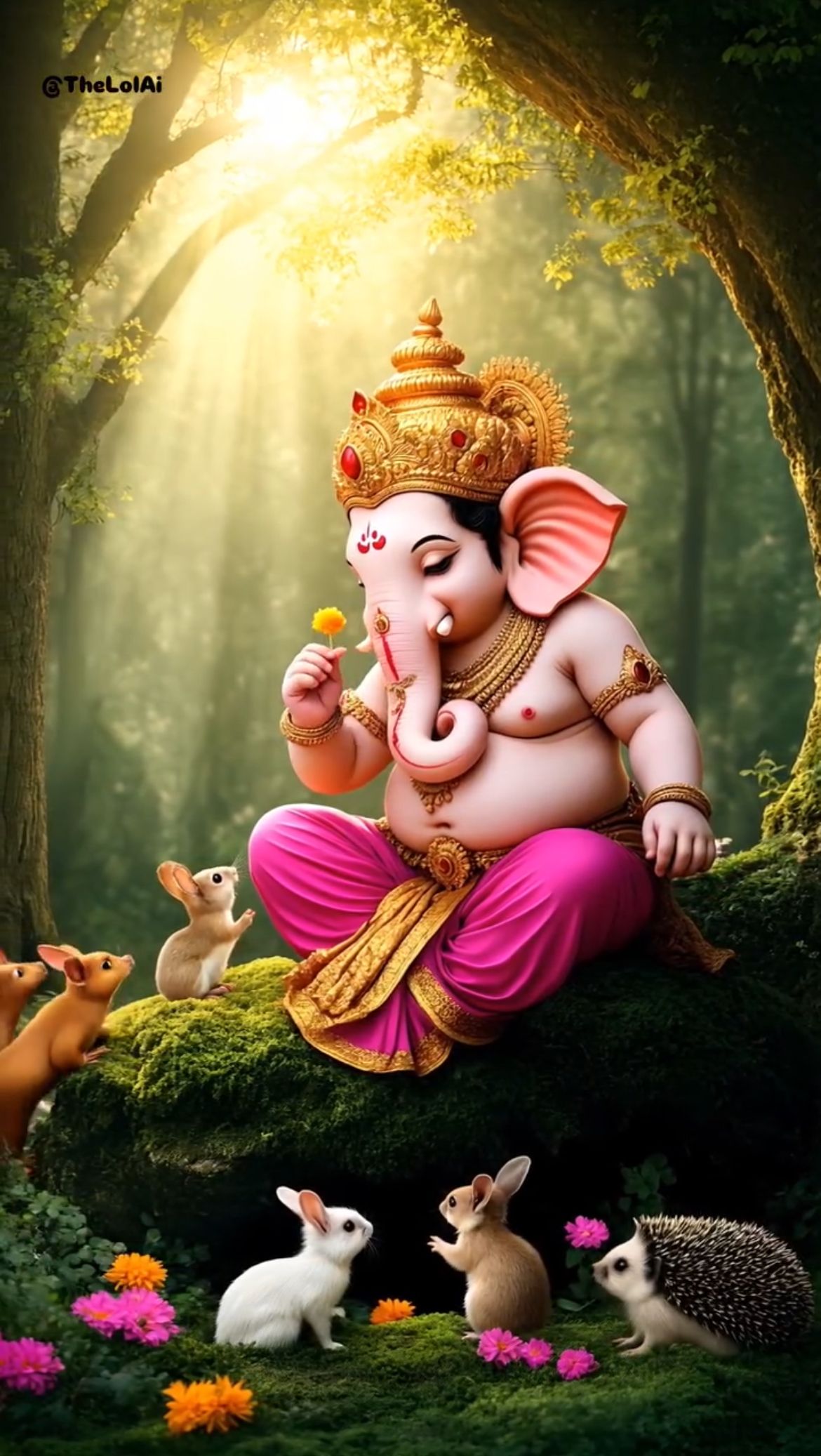 Ganesha surrounded by forest creatures