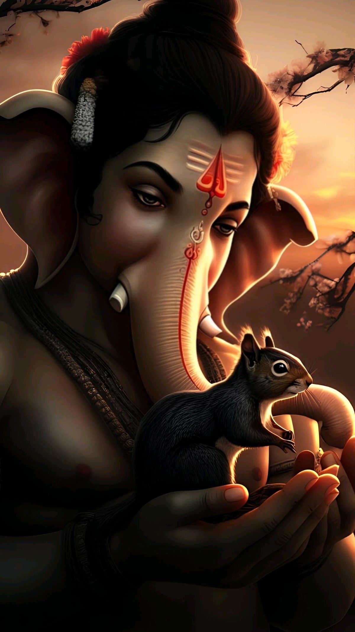 Lord Ganesha with a mouse, devotional art