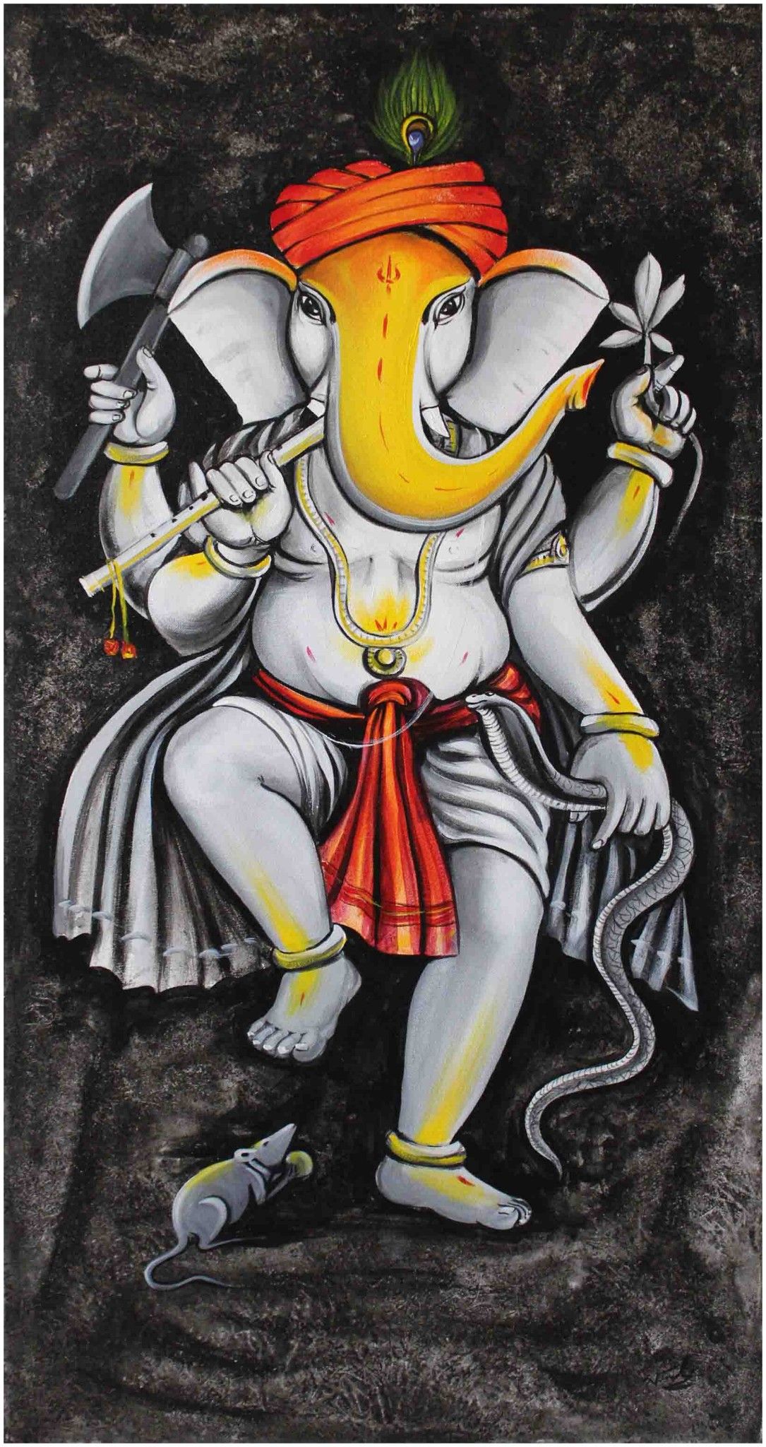 Lord Ganesha with modak and mouse.