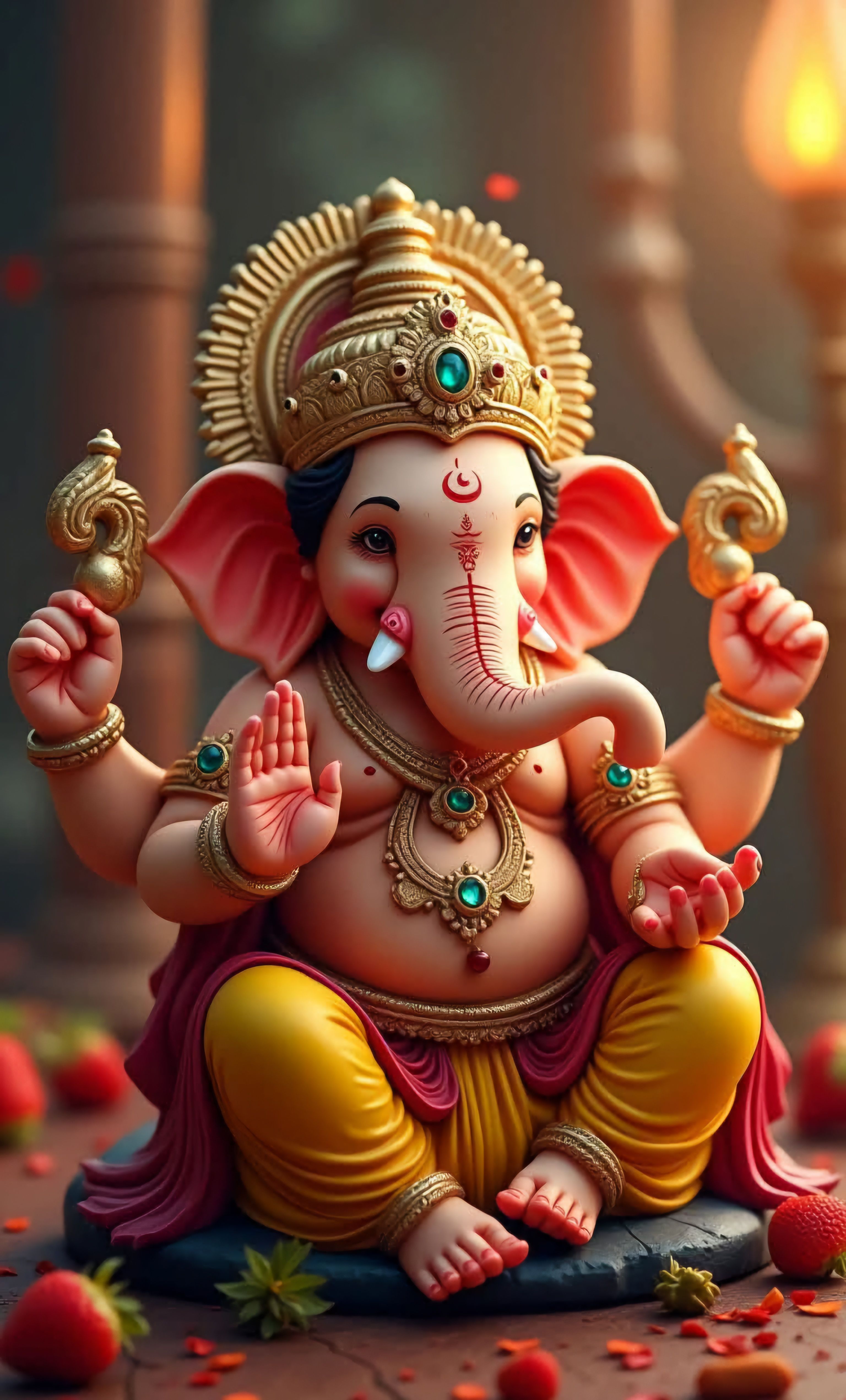 Lord Ganesha with modak and strawberry