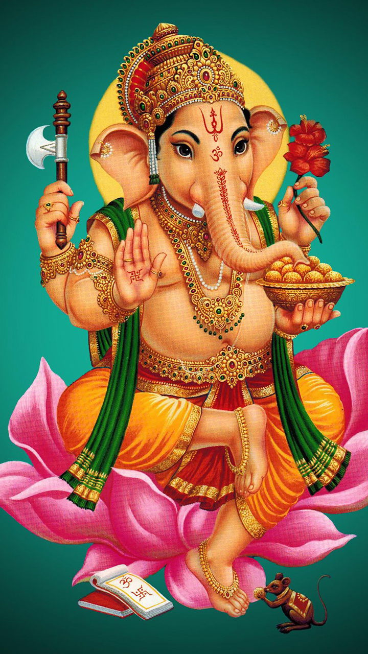 Lord Ganesha with modaks and lotus