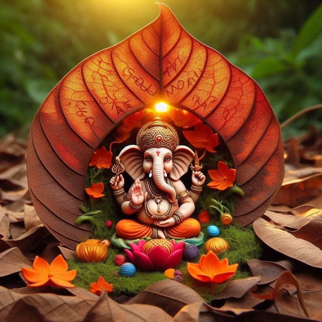 Ganesha seated on a lotus flower