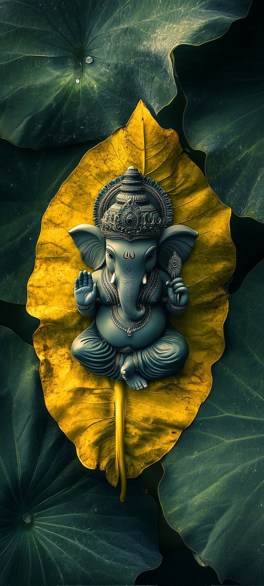 Ganesha resting on lotus leaf