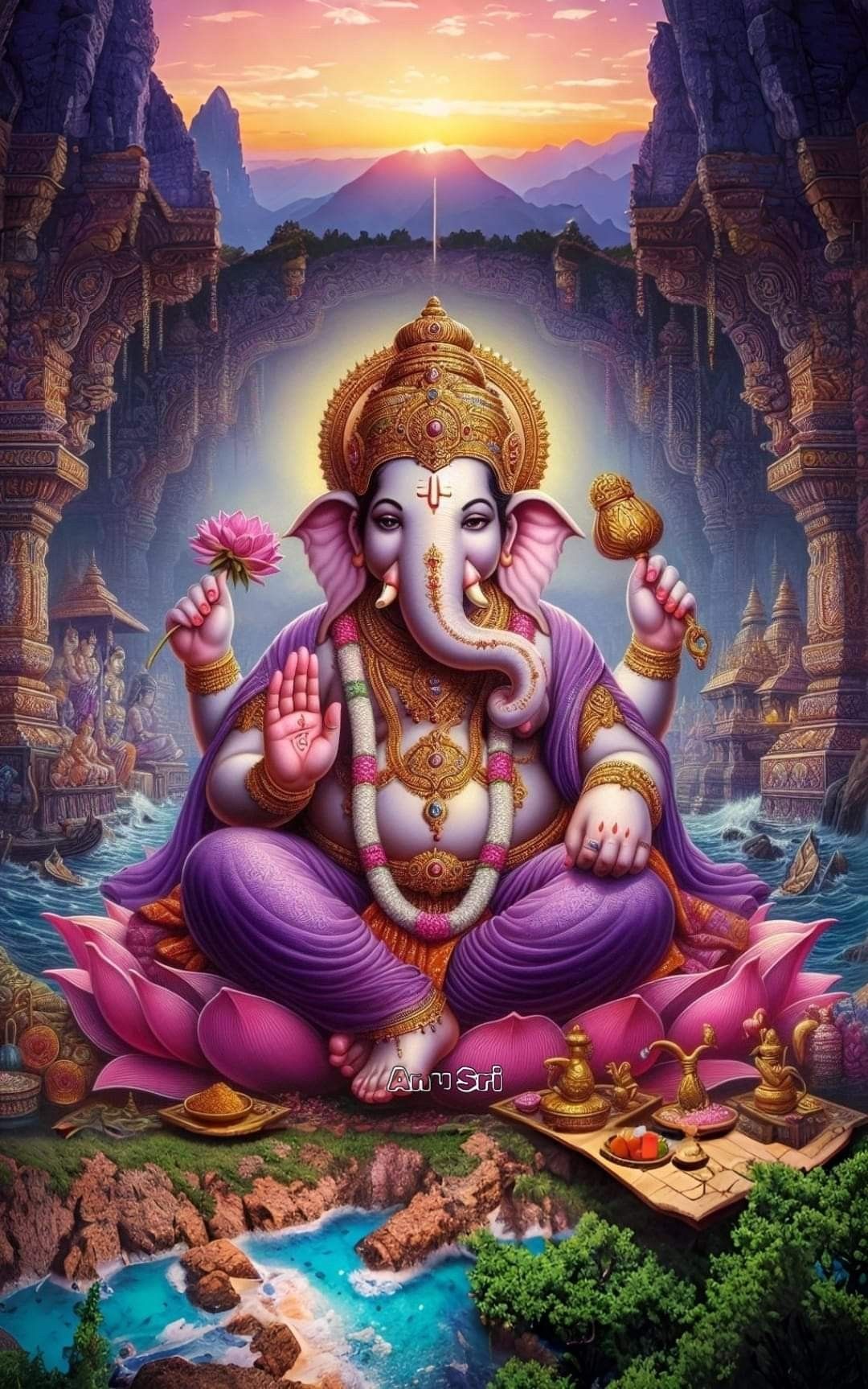 Lord Ganesha on a lotus flower