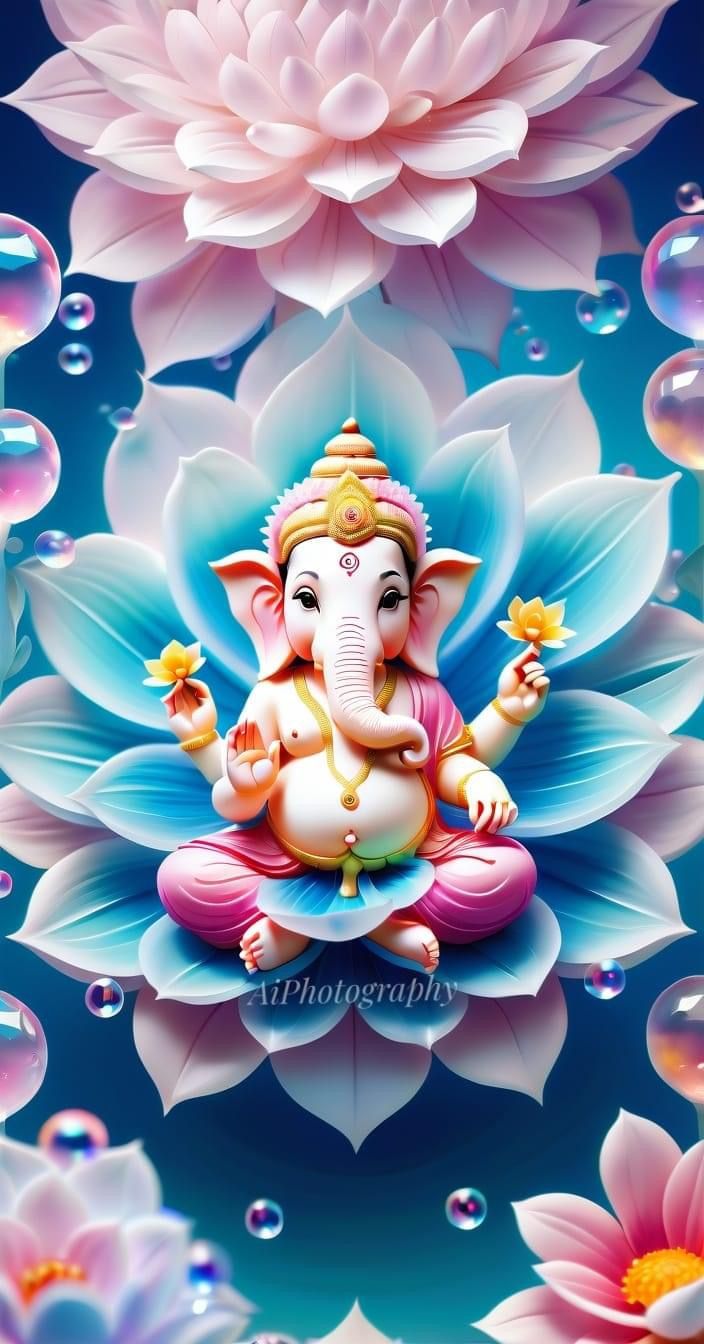 Ganesha sitting in a lotus flower