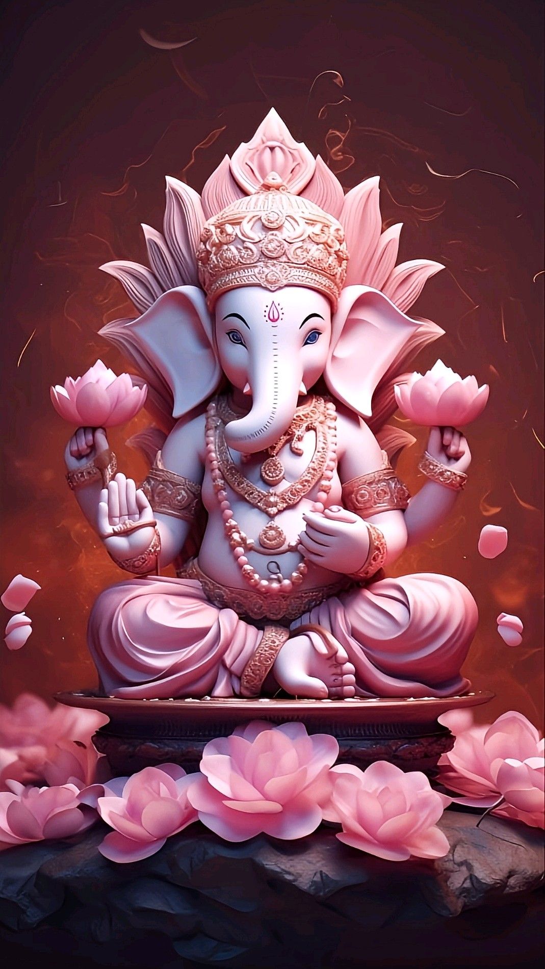 Lord Ganesha amidst pink lotus blossoms