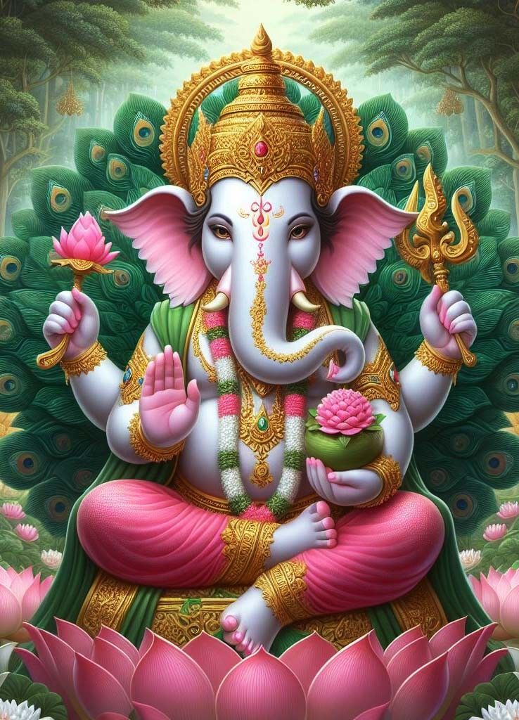 Lord Ganesha seated on a lotus