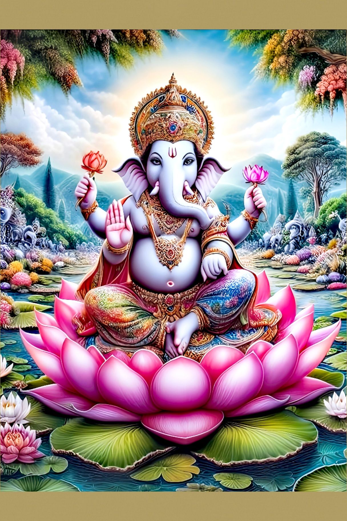 Lord Ganesha seated on a lotus