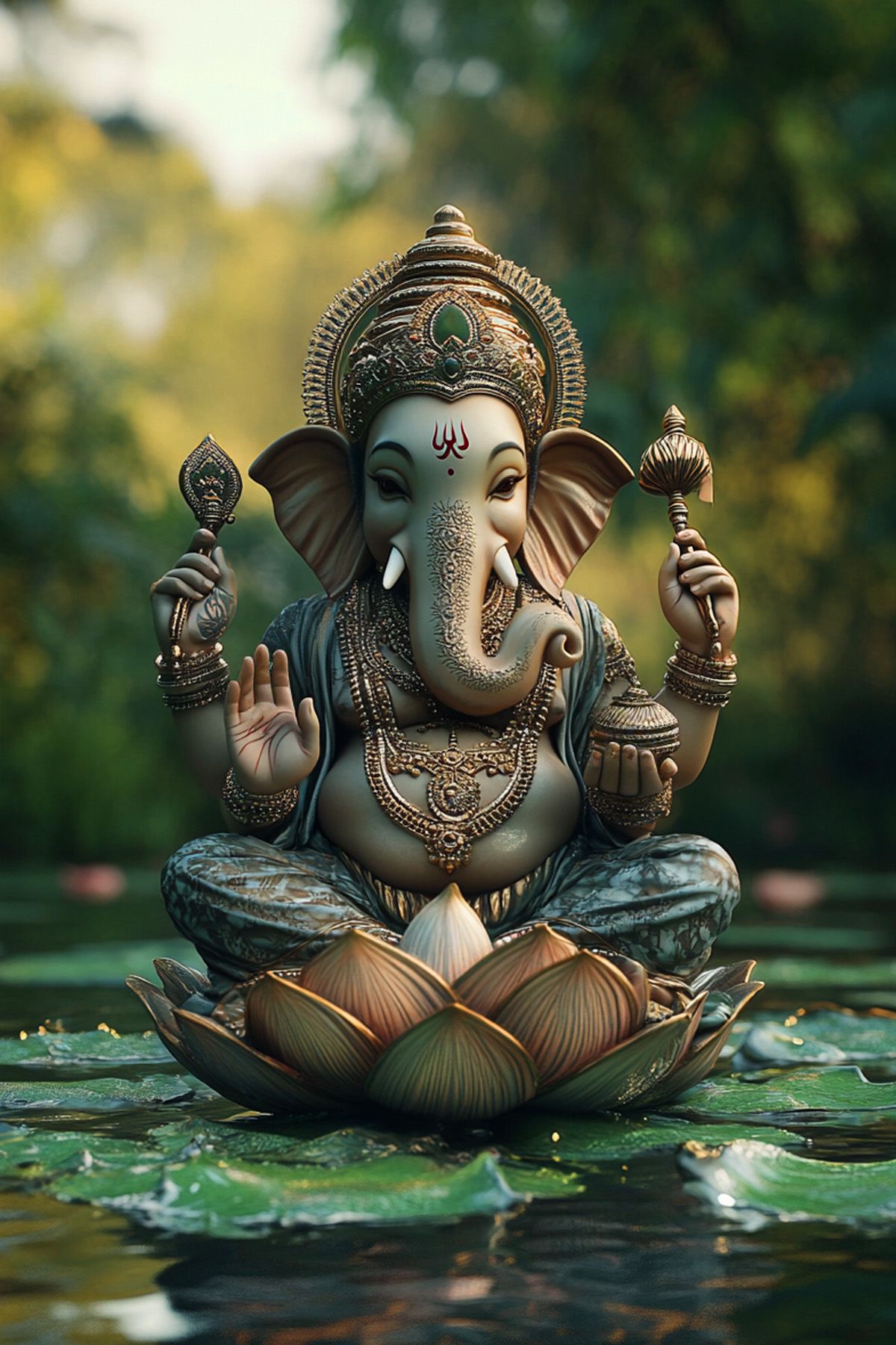 Ganesha seated on lotus flower