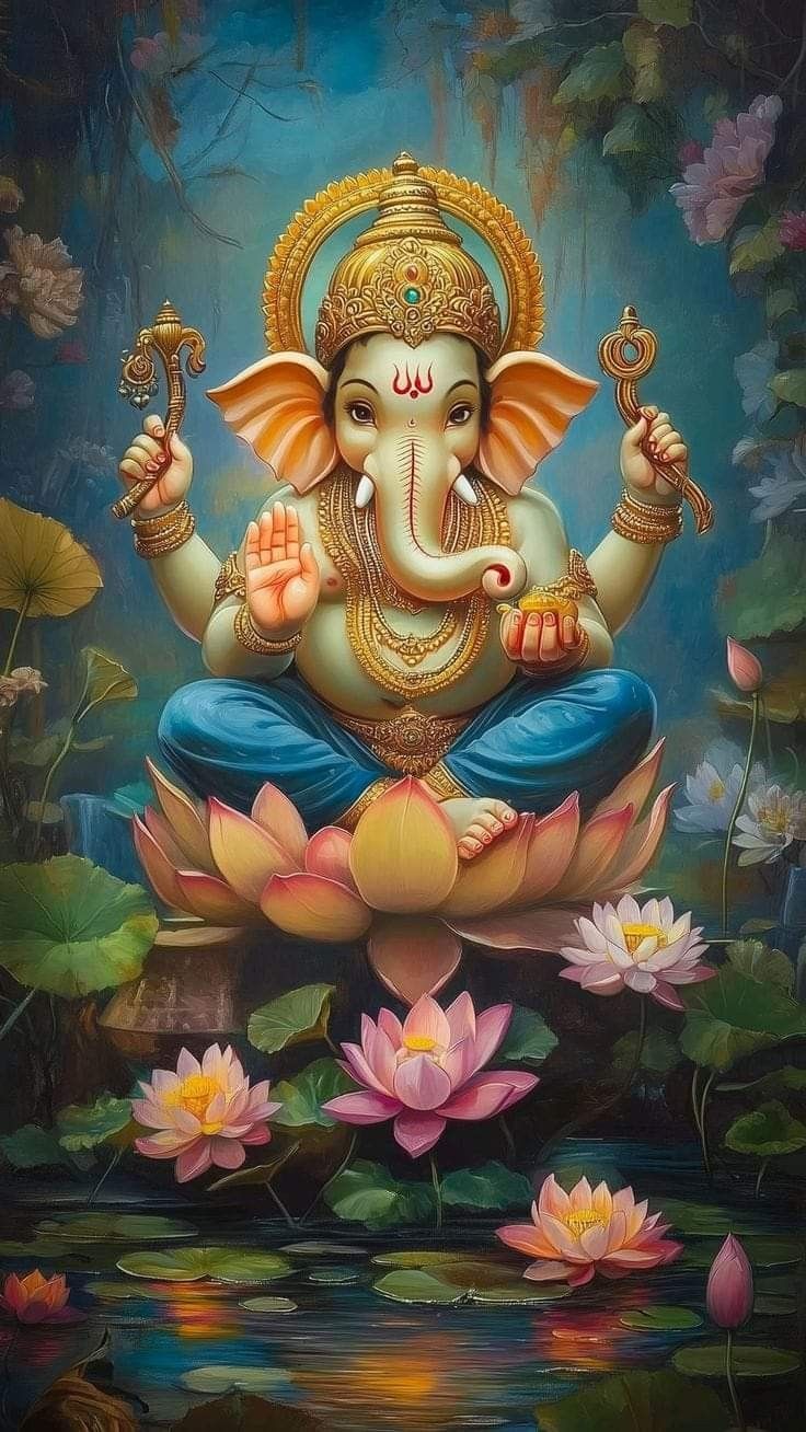 Lord Ganesha on a lotus blossom