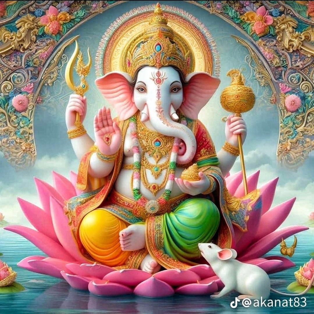 Ganesha seated on a lotus flower
