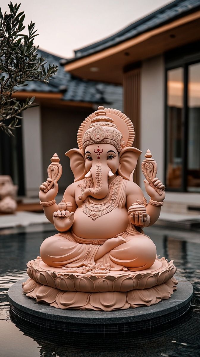 Ganesha statue seated on a lotus
