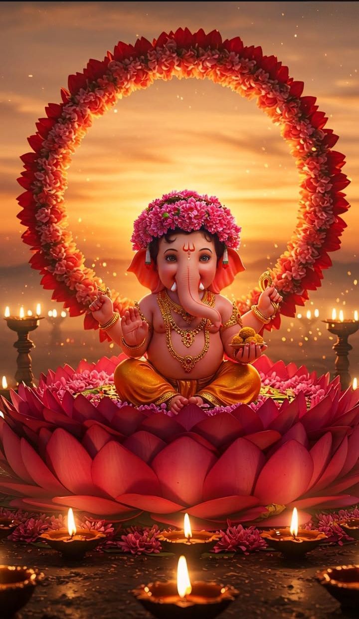 Ganesha seated on a lotus flower