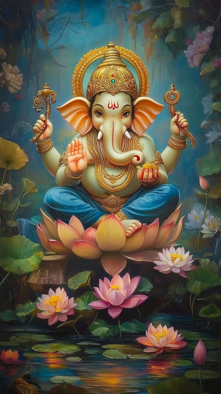 Lord Ganesha seated on a lotus flower