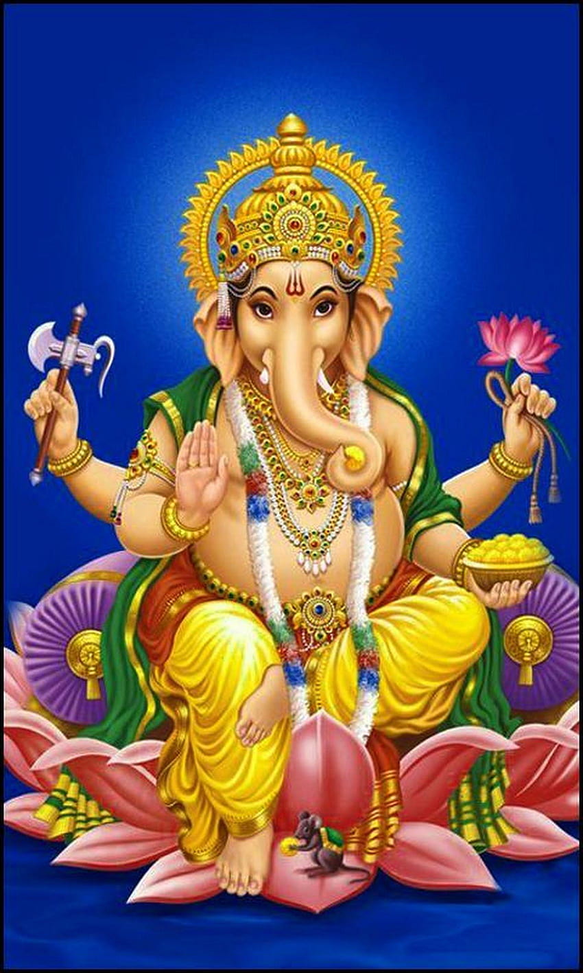 Lord Ganesha seated on lotus flowers