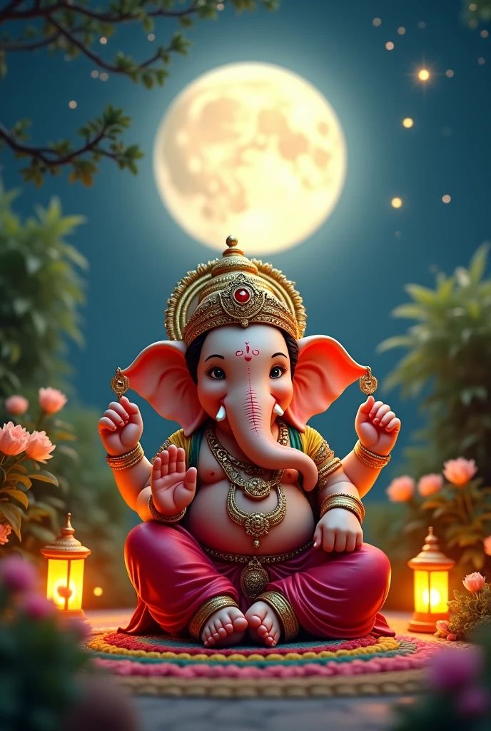 Ganesha under a full moon.