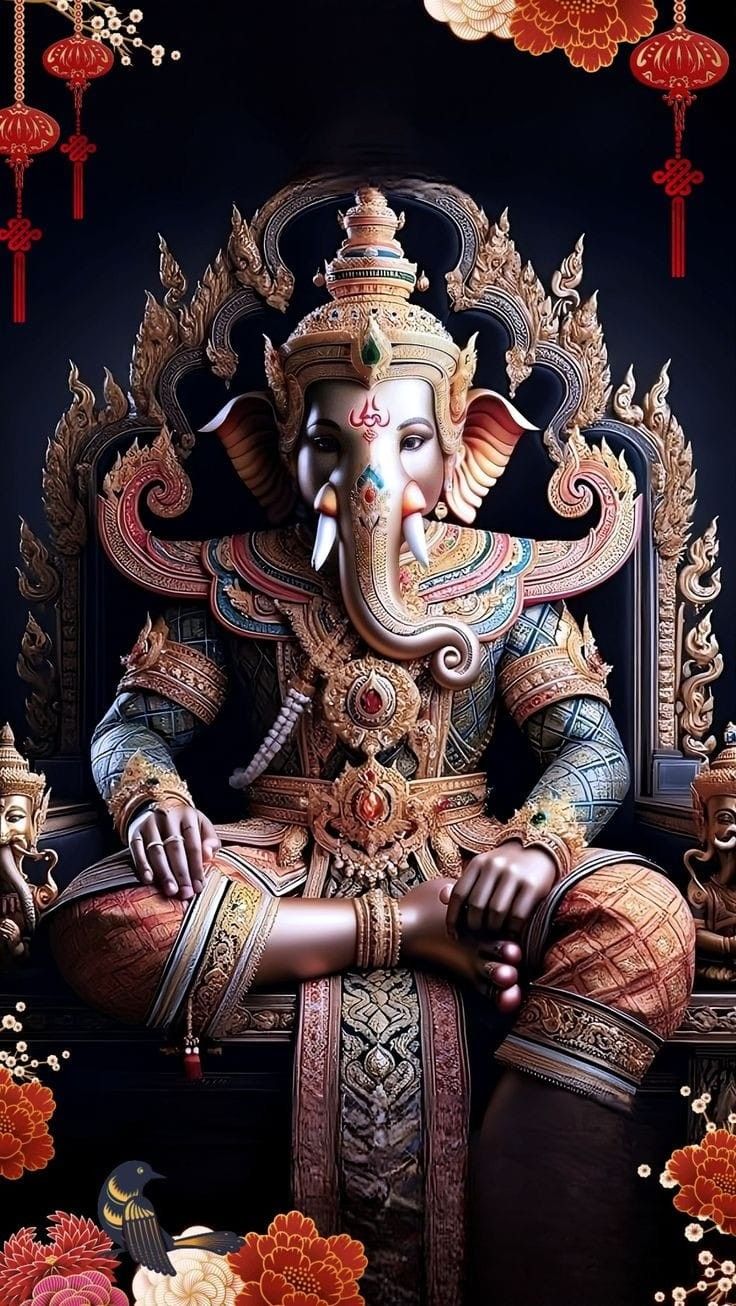 Golden Ganesha seated on throne