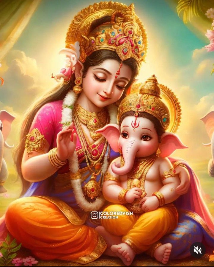 Ganesha with mother, loving portrait