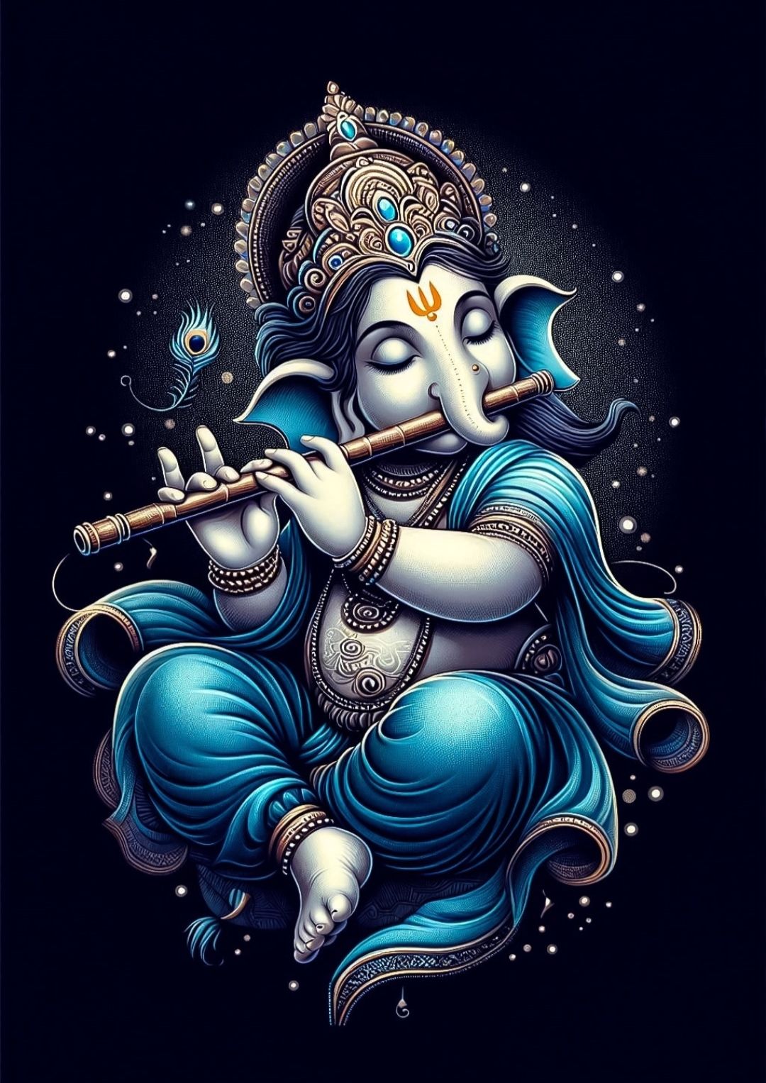Ganesha playing a flute, divine art
