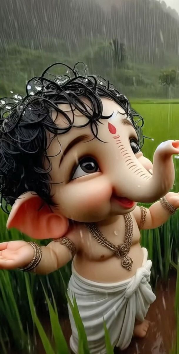 Baby Ganesha enjoying the monsoon rain