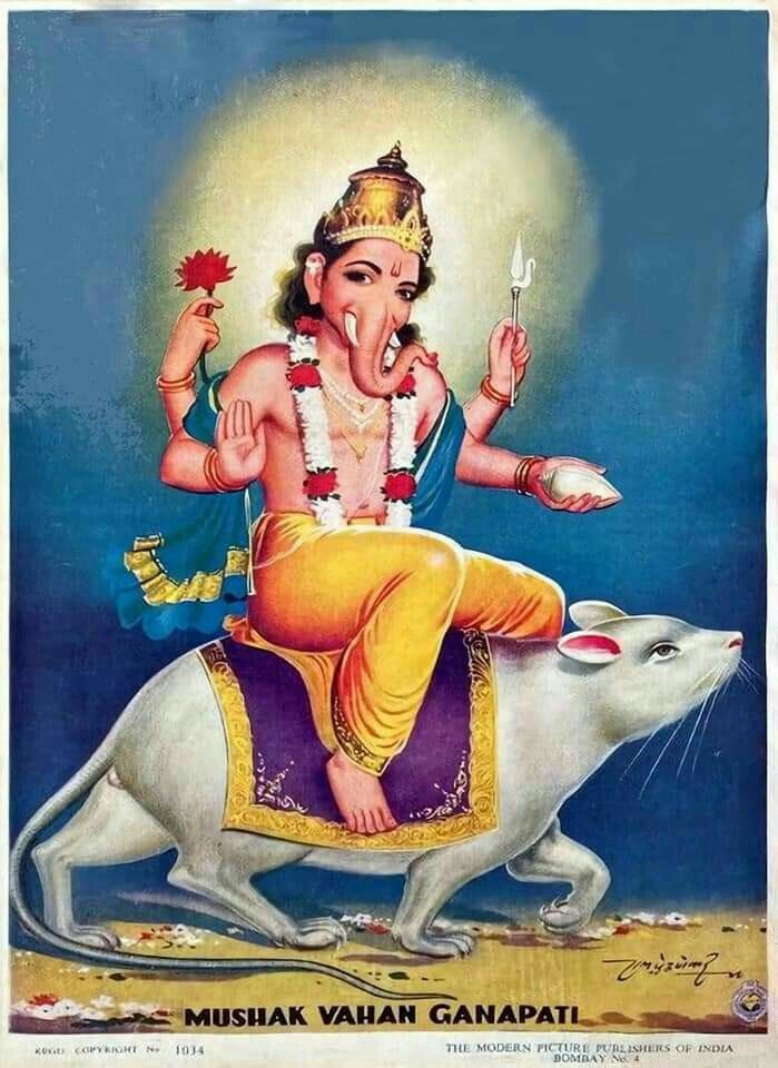 Lord Ganesha riding a mouse