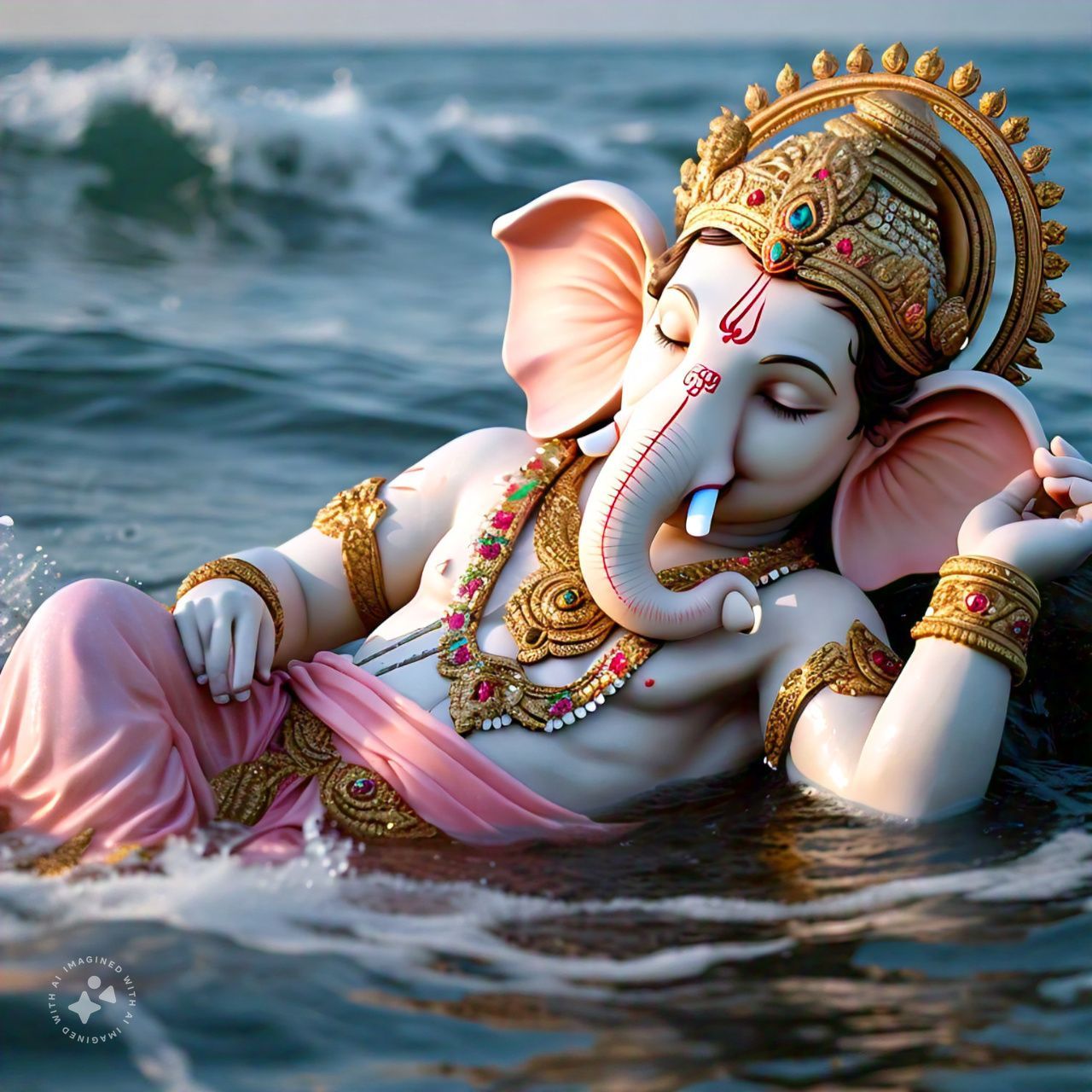Ganesha resting peacefully in the ocean
