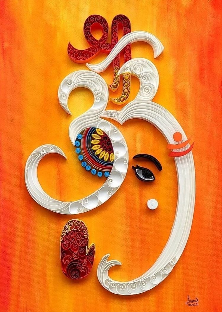 Intricate Ganesha paper quilling artwork