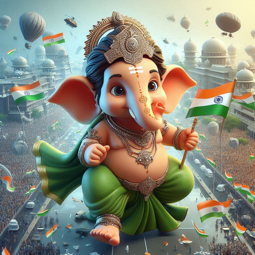 Ganesha with Indian flags, patriotic theme