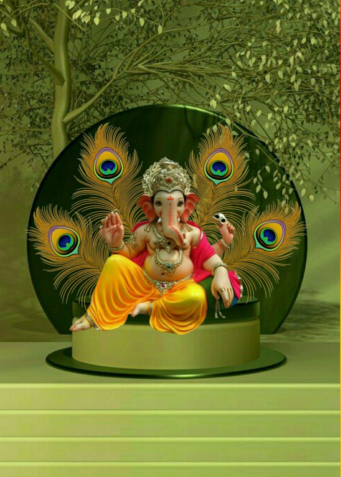 Ganesha with peacock feathers, divine grace